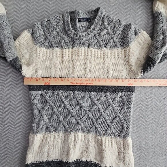 Zara Man Cable Knit Sweater Men's Large Crewneck Striped Wool Alpaca Blend - Picture 7 of 16